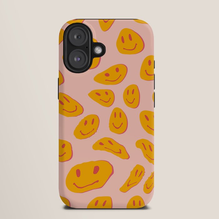 70s retro yellow smile face illustration  iPhone Case