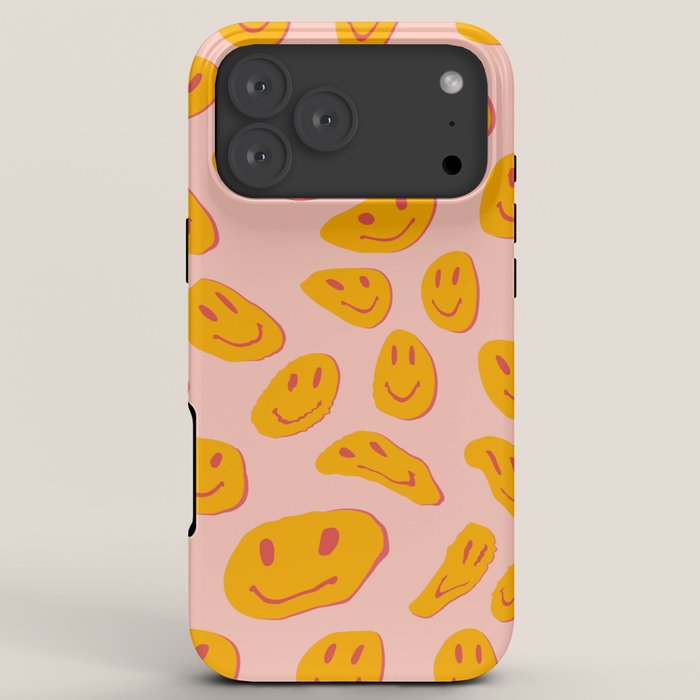 70s retro yellow smile face illustration  iPhone Case