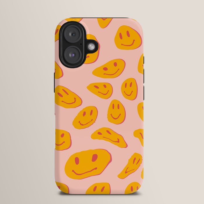 70s retro yellow smile face illustration  iPhone Case