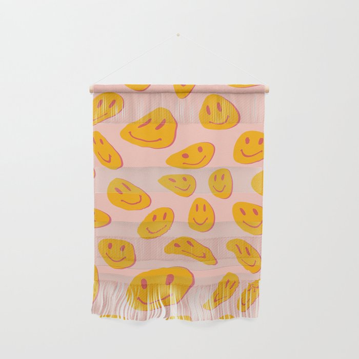 70s retro yellow smile face illustration  Wall Hanging