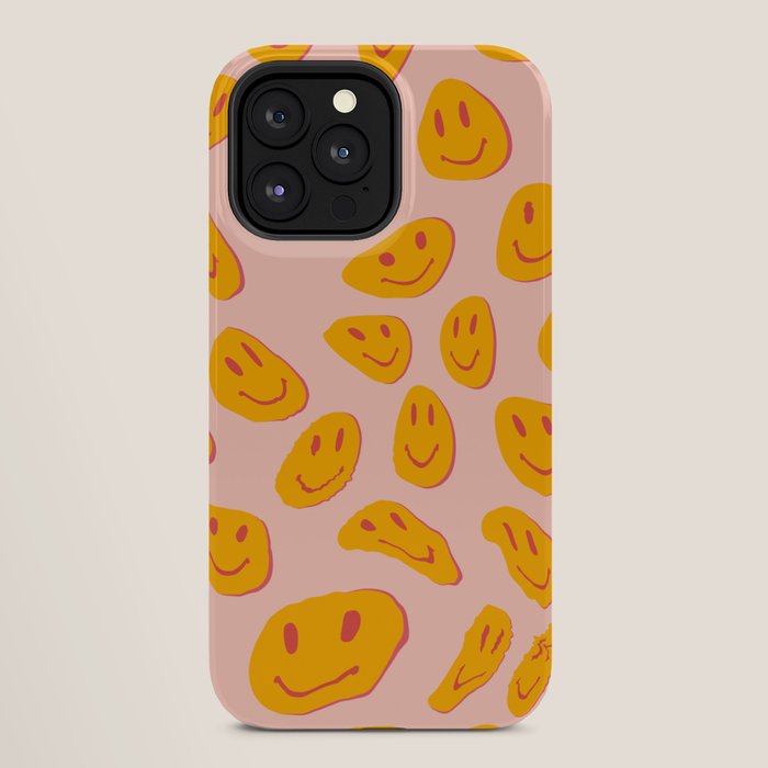 70s retro yellow smile face illustration  iPhone Case