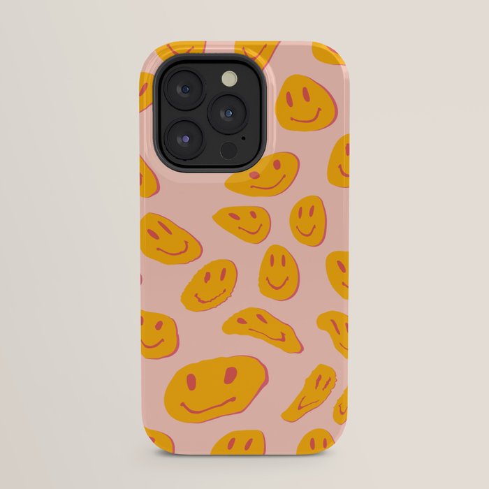 70s retro yellow smile face illustration  iPhone Case
