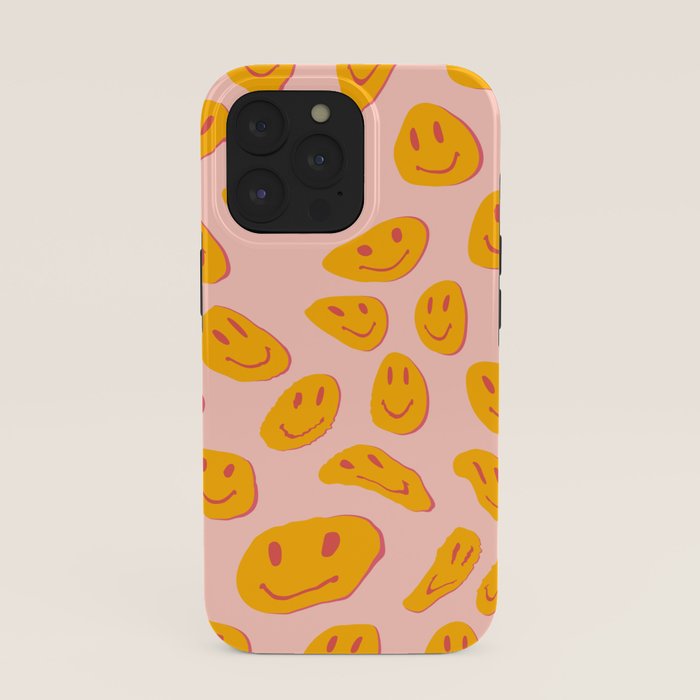 70s retro yellow smile face illustration  iPhone Case