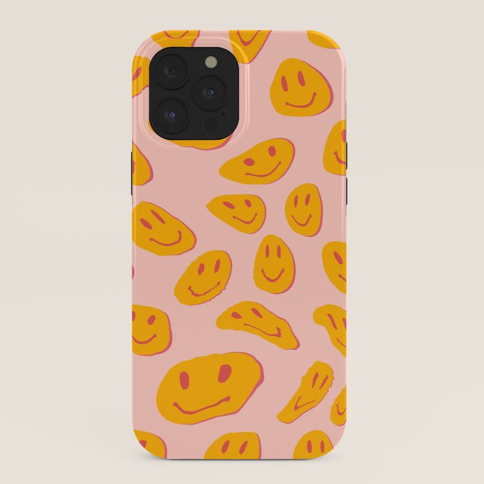 70s retro yellow smile face illustration  iPhone Case