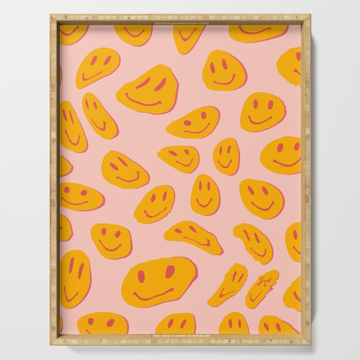 70s retro yellow smile face illustration  Serving Tray