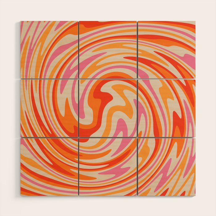 70s Retro Swirl Color Abstract Wood Wall Art
