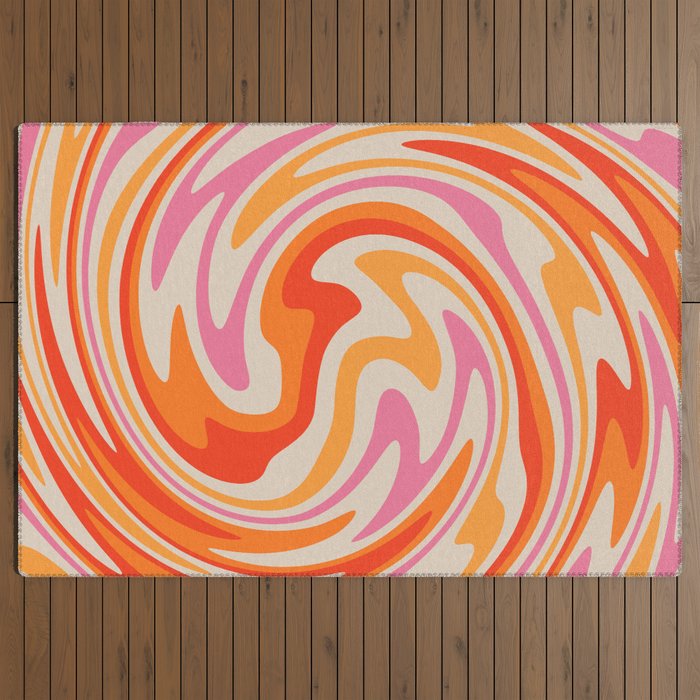 70s Retro Swirl Color Abstract Outdoor Rug
