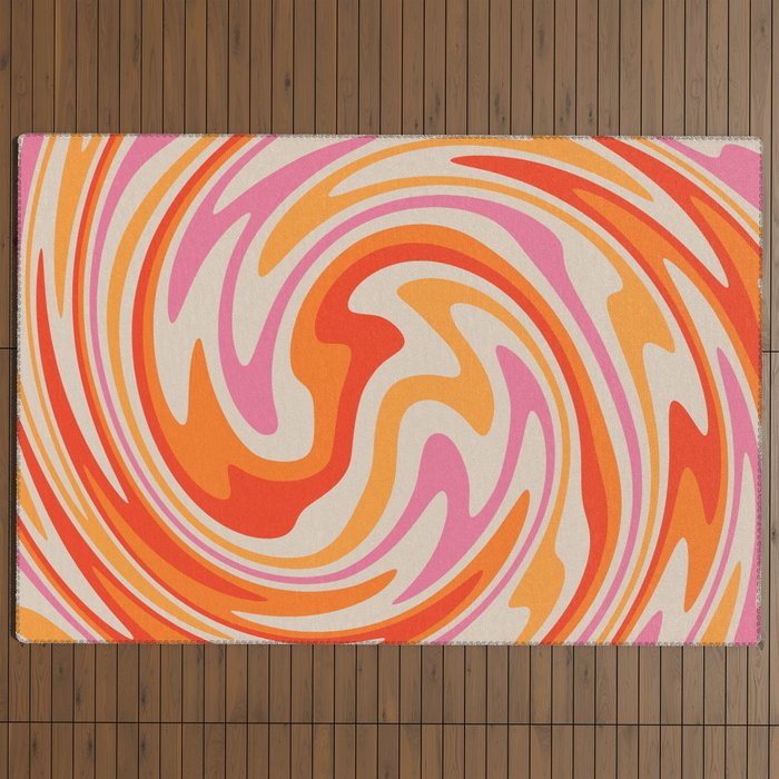70s Retro Swirl Color Abstract Outdoor Rug