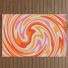 70s Retro Swirl Color Abstract Outdoor Rug