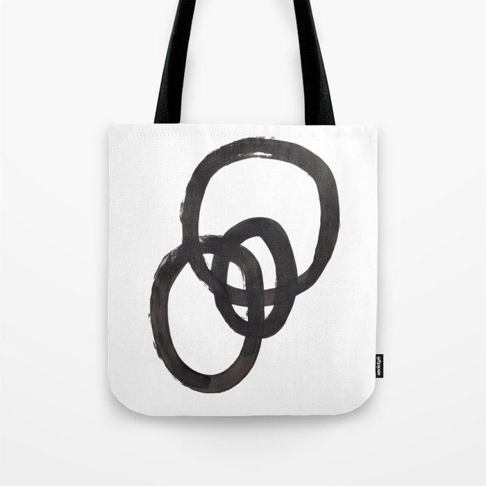 And I Op' Minimalist Ink Line Drawing Abstract Black Brush Strokes Modern Funky Maze by Ejaaz Haniff  Tote Bag