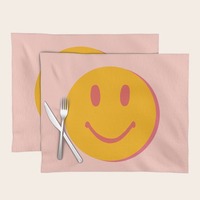 70s retro yellow smile face illustration  Placemat