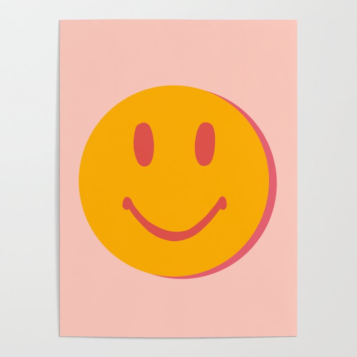 70s retro yellow smile face illustration  Poster