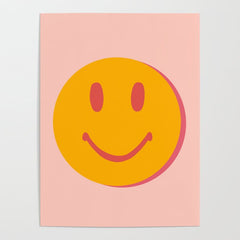 70s retro yellow smile face illustration  Poster