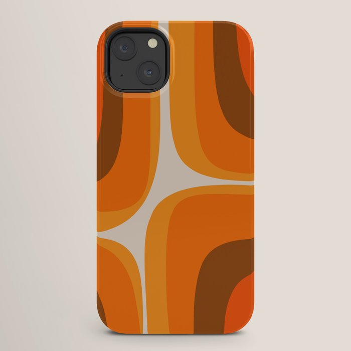 70s Retro Groove Minimalist Mid Century Modern Abstract in 1970s Brown and Orange iPhone Case