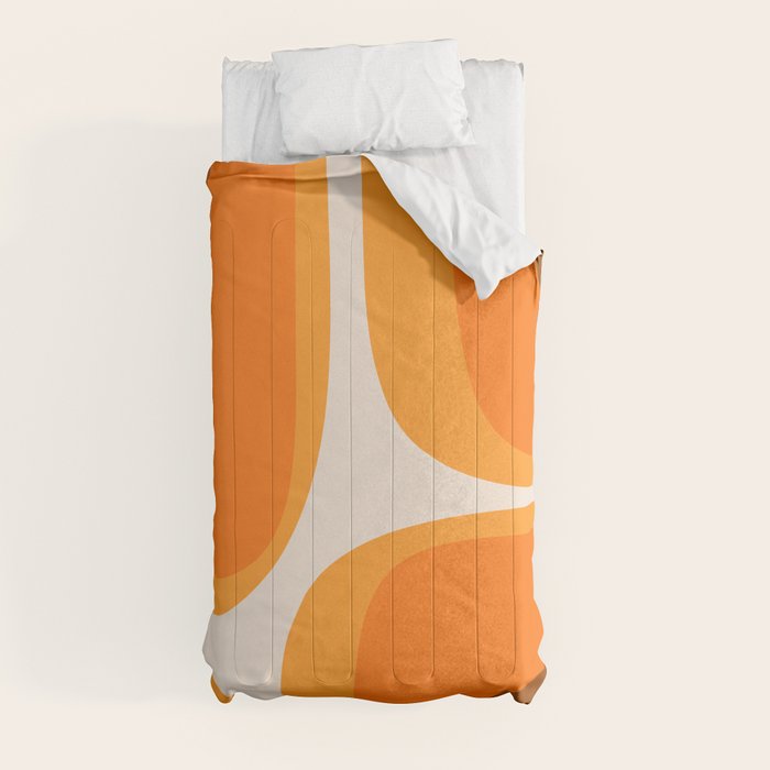 70s Retro Groove Minimalist Mid Century Modern Abstract in 1970s Brown and Orange Comforter