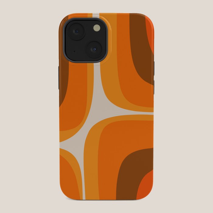 70s Retro Groove Minimalist Mid Century Modern Abstract in 1970s Brown and Orange iPhone Case