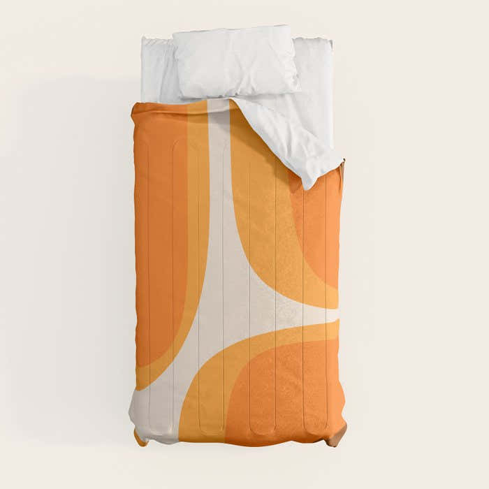 70s Retro Groove Minimalist Mid Century Modern Abstract in 1970s Brown and Orange Comforter