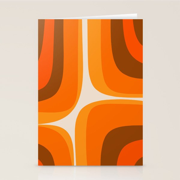 70s Retro Groove Minimalist Mid Century Modern Abstract in 1970s Brown and Orange Stationery Card