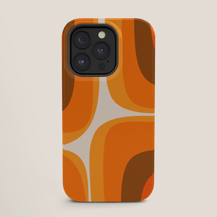 70s Retro Groove Minimalist Mid Century Modern Abstract in 1970s Brown and Orange iPhone Case