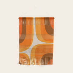 70s Retro Groove Minimalist Mid Century Modern Abstract in 1970s Brown and Orange Wall Hanging