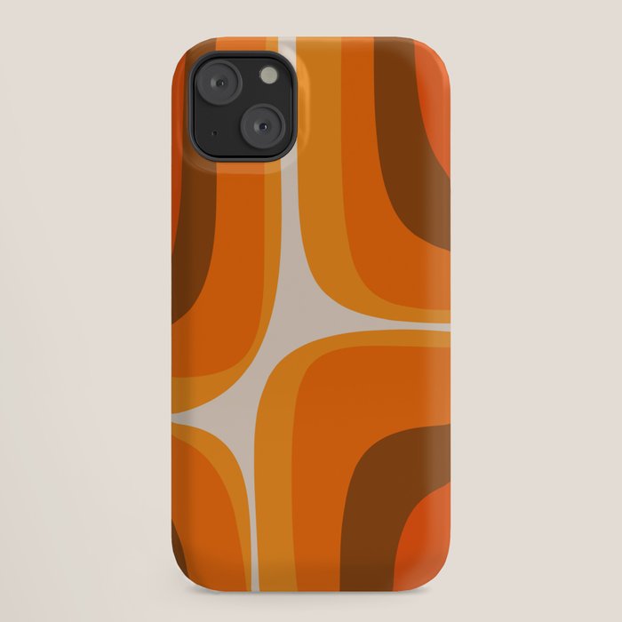 70s Retro Groove Minimalist Mid Century Modern Abstract in 1970s Brown and Orange iPhone Case