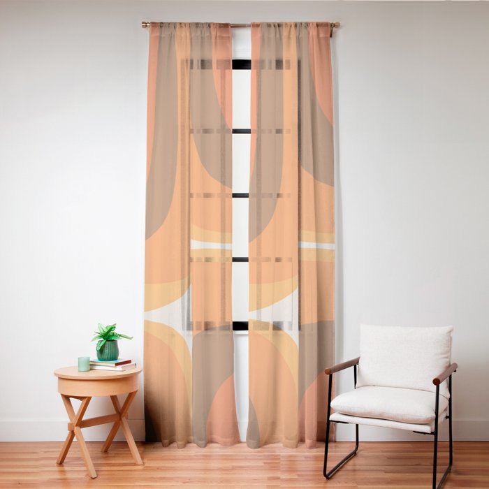 70s Retro Groove Minimalist Mid Century Modern Abstract in 1970s Brown and Orange Window Curtain