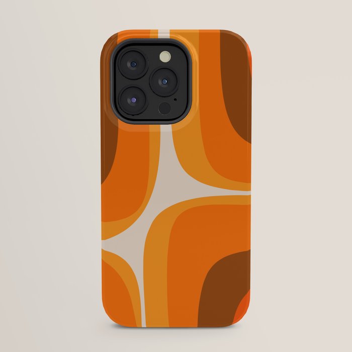 70s Retro Groove Minimalist Mid Century Modern Abstract in 1970s Brown and Orange iPhone Case