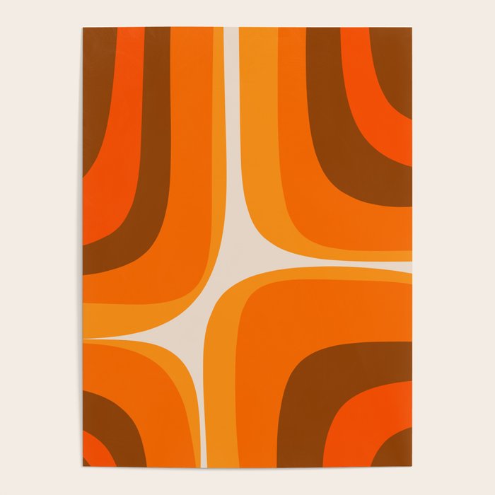 70s Retro Groove Minimalist Mid Century Modern Abstract in 1970s Brown and Orange Poster