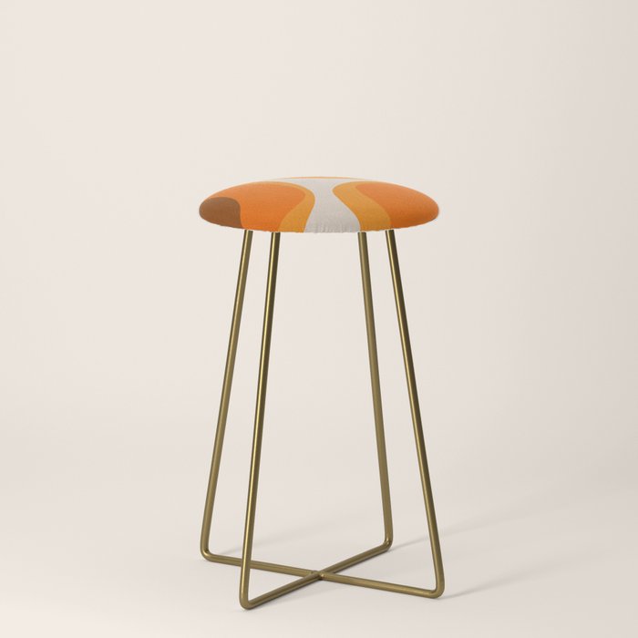 70s Retro Groove Minimalist Mid Century Modern Abstract in 1970s Brown and Orange Stool