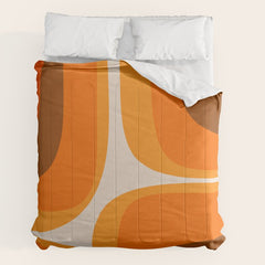 70s Retro Groove Minimalist Mid Century Modern Abstract in 1970s Brown and Orange Comforter