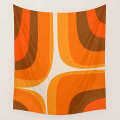 70s Retro Groove Minimalist Mid Century Modern Abstract in 1970s Brown and Orange Wall Tapestry