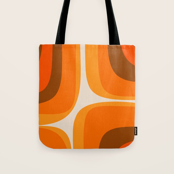 70s Retro Groove Minimalist Mid Century Modern Abstract in 1970s Brown and Orange Tote Bag
