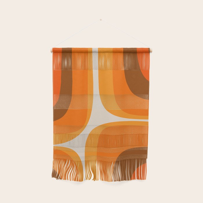 70s Retro Groove Minimalist Mid Century Modern Abstract in 1970s Brown and Orange Wall Hanging