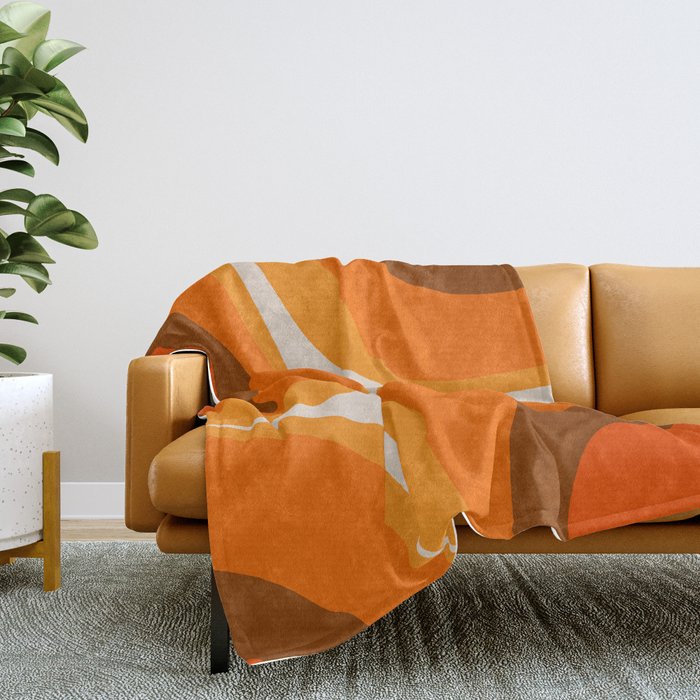 70s Retro Groove Minimalist Mid Century Modern Abstract in 1970s Brown and Orange Throw Blanket