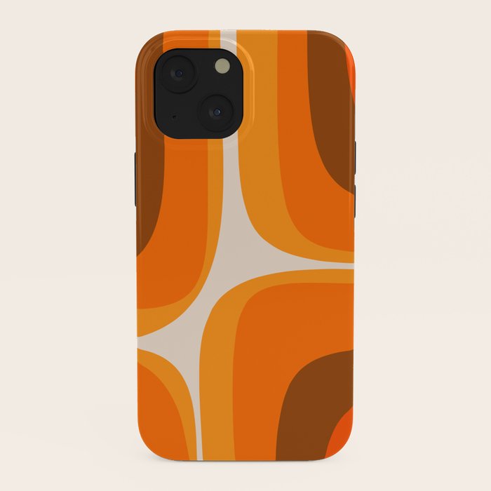 70s Retro Groove Minimalist Mid Century Modern Abstract in 1970s Brown and Orange iPhone Case