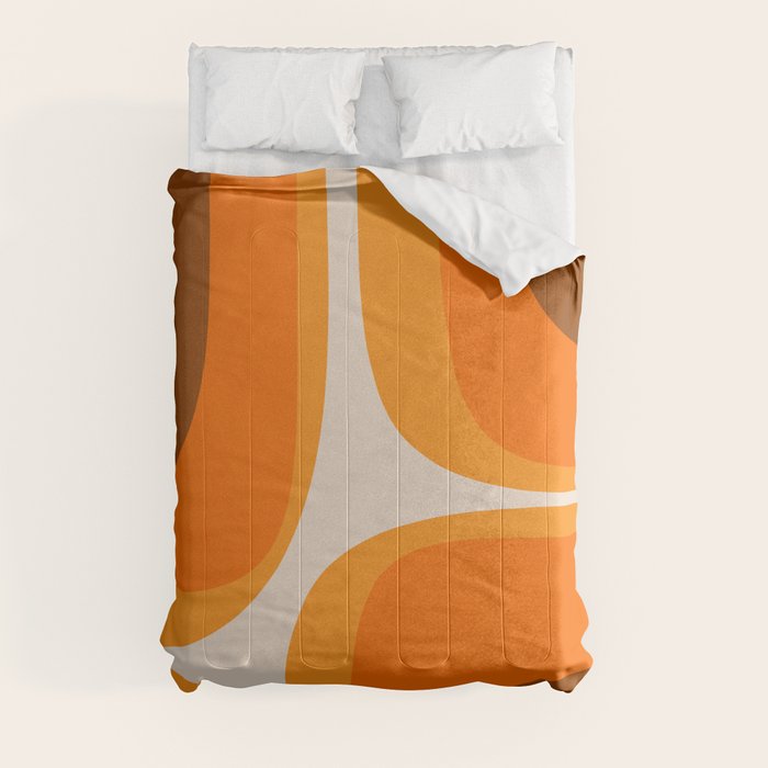 70s Retro Groove Minimalist Mid Century Modern Abstract in 1970s Brown and Orange Comforter