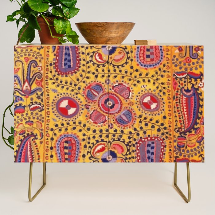 19th Century Uzbekistan Suzani with Gold Background  Credenza
