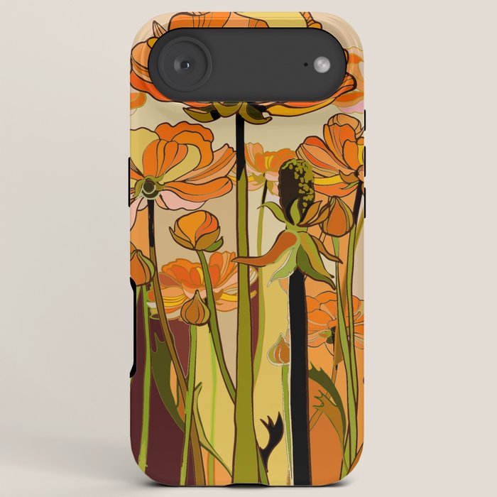 70s, Orange California poppies, mid century, 70s retro, flowers iPhone Case