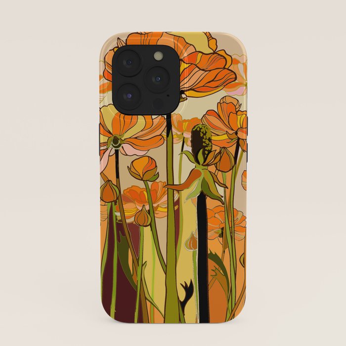 70s, Orange California poppies, mid century, 70s retro, flowers iPhone Case