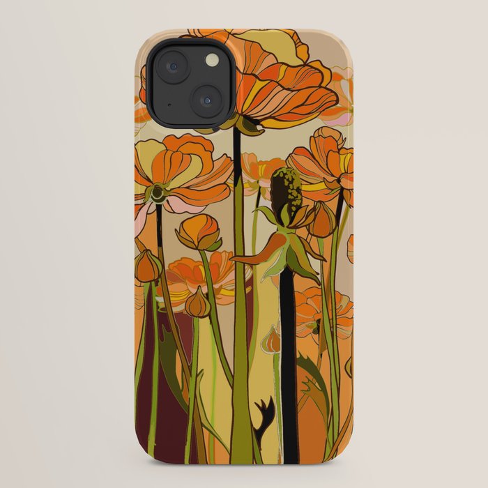 70s, Orange California poppies, mid century, 70s retro, flowers iPhone Case