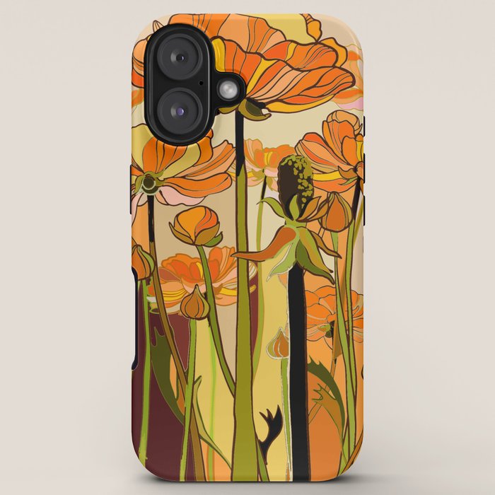 70s, Orange California poppies, mid century, 70s retro, flowers iPhone Case