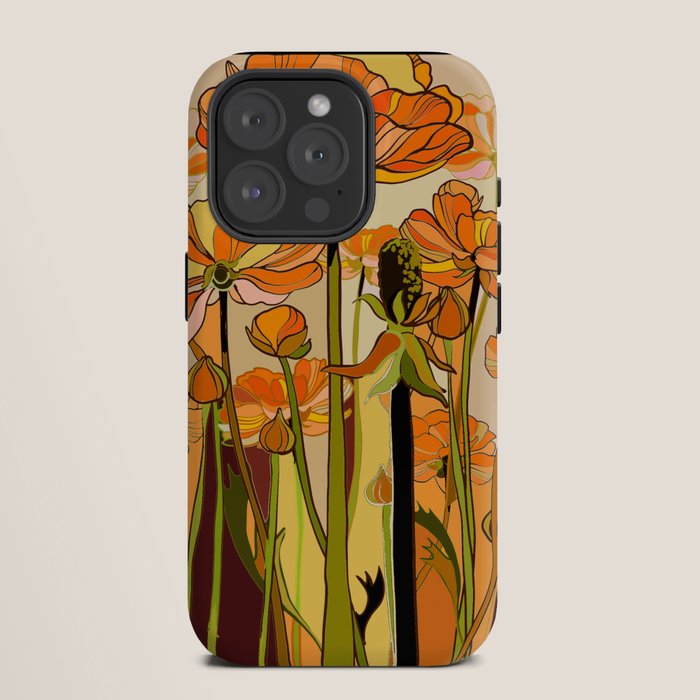 70s, Orange California poppies, mid century, 70s retro, flowers iPhone Case
