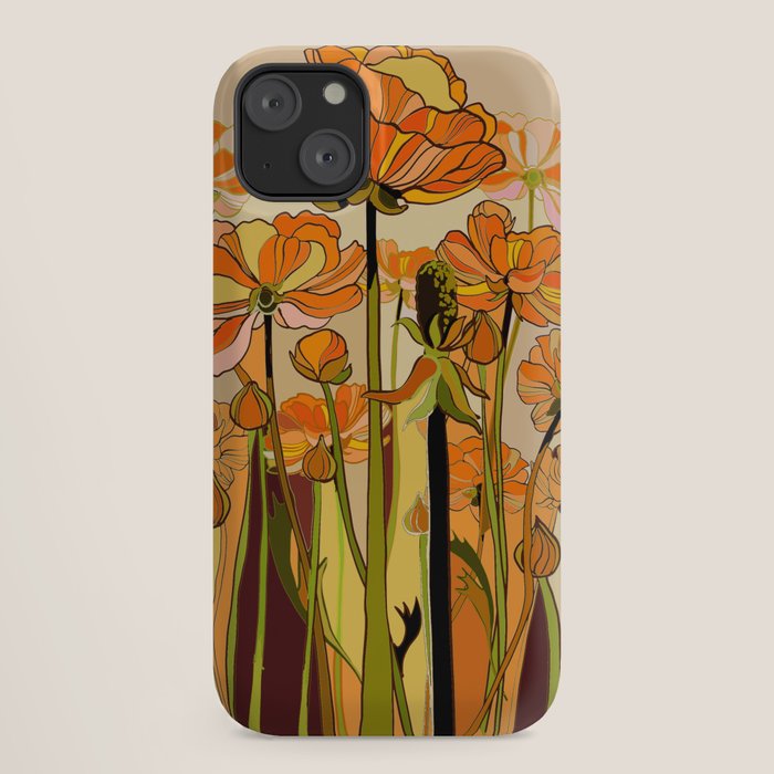 70s, Orange California poppies, mid century, 70s retro, flowers iPhone Case