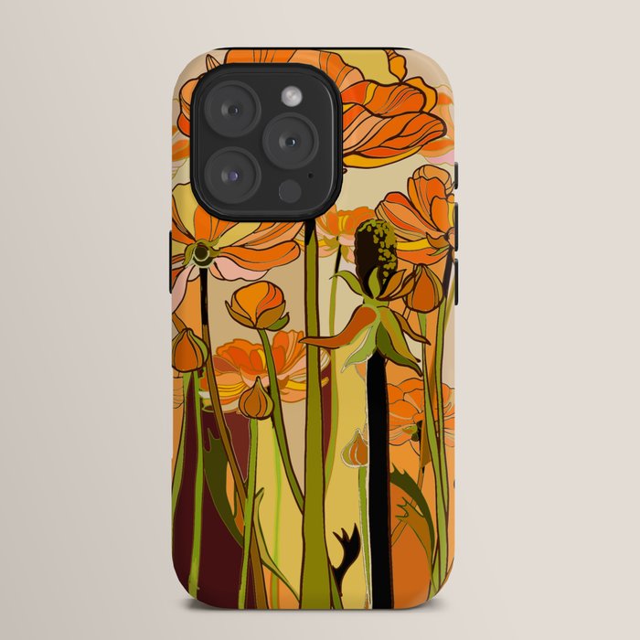 70s, Orange California poppies, mid century, 70s retro, flowers iPhone Case