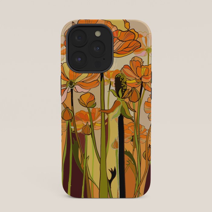 70s, Orange California poppies, mid century, 70s retro, flowers iPhone Case