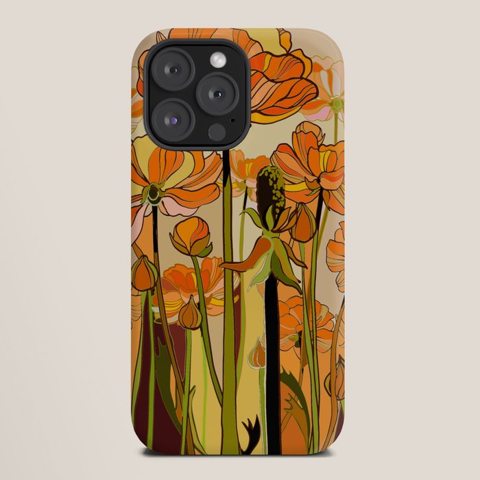 70s, Orange California poppies, mid century, 70s retro, flowers iPhone Case