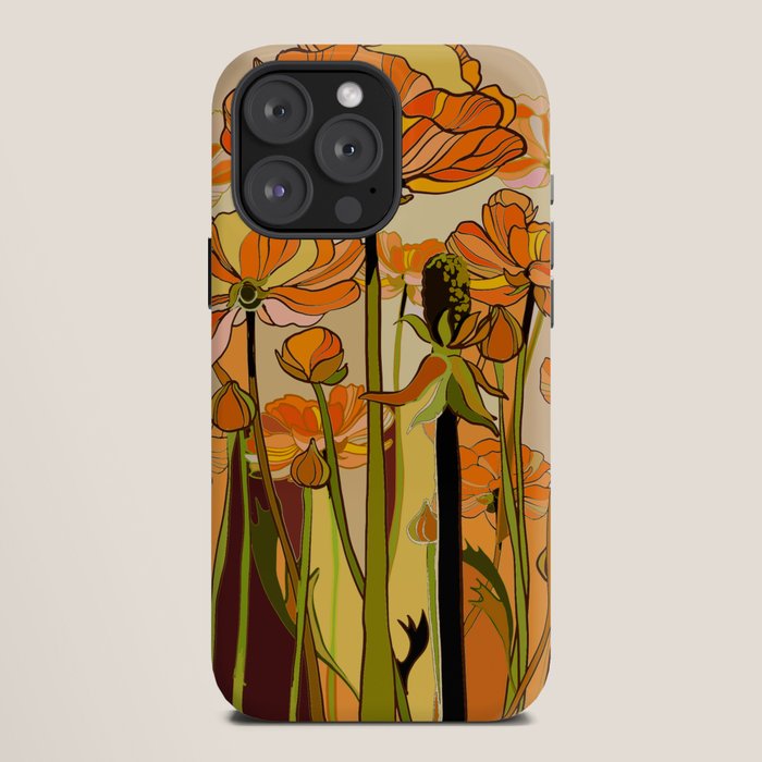 70s, Orange California poppies, mid century, 70s retro, flowers iPhone Case