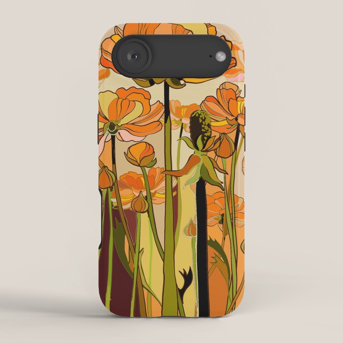 70s, Orange California poppies, mid century, 70s retro, flowers iPhone Case