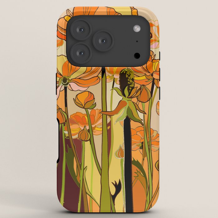 70s, Orange California poppies, mid century, 70s retro, flowers iPhone Case