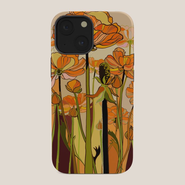 70s, Orange California poppies, mid century, 70s retro, flowers iPhone Case